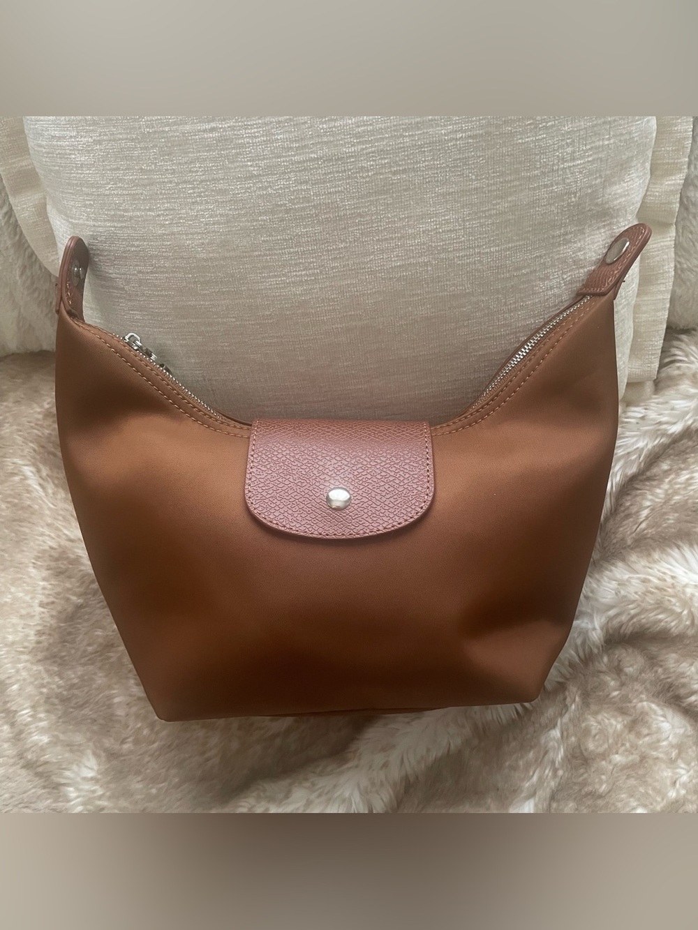 Classic Small Brown Nylon Designer Shoulder Bag